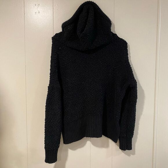 POL Black Popcorn Knit Hoodie Sweater Women’s Small – Cozy Textured Pullover - Picture 2 of 6